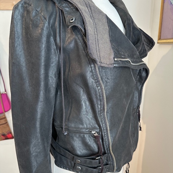 Free People Vegan Leather Jacket with Hood Sz S - Picture 5 of 9